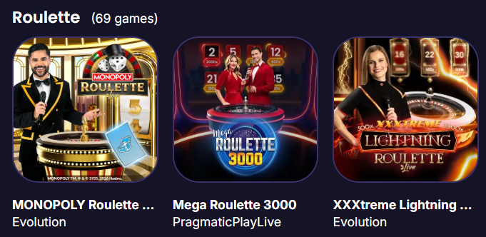 Crown Casino live roulette games — Monopoly Roulette, Mega Roulette 3000, XXXtreme Lightning Roulette