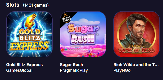 Crown Casino online slots games — Gold Blitz Express, Sugar Rush, Tome of Dead
