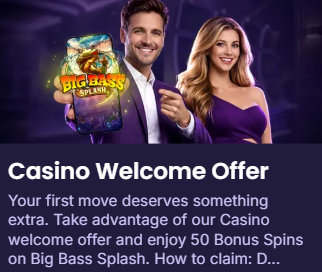 Crown Casino welcome bonus offer — 50 bonus spins on Big Bass Splash
